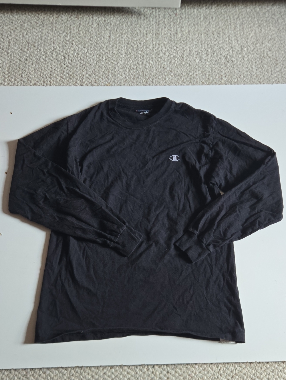 Champion Black Long Sleeve Crewneck Shirt with Embroidered Logo